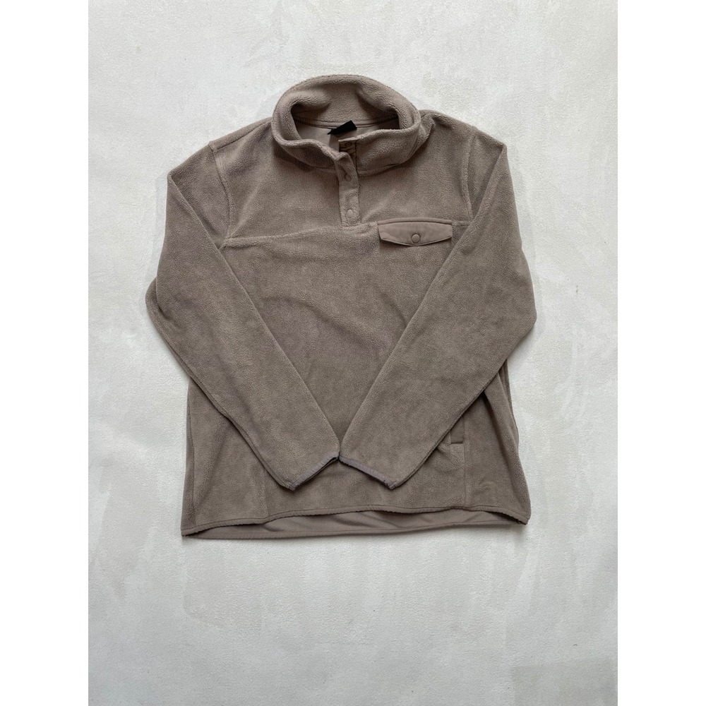 32 Degrees Heat Womens Fleece Pullover Mock Neck Snap Pocket Beige Taupe Medium